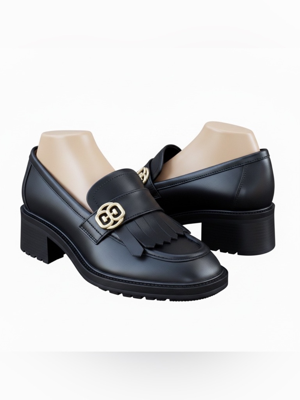 Sam Edelman Black Leather Fringe Loafers with Gold Tone Hardware